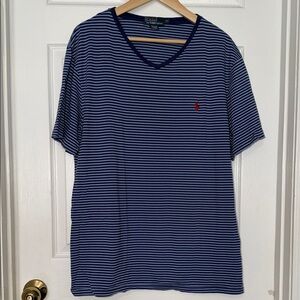 Ralph Lauren Navy Striped V-Neck Tee